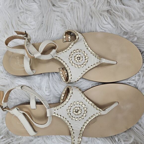 Jack Rogers Maci Leather Flat Ankle Strap Sandals Bone/Gold Women’s Size 8.5 - Picture 2 of 7